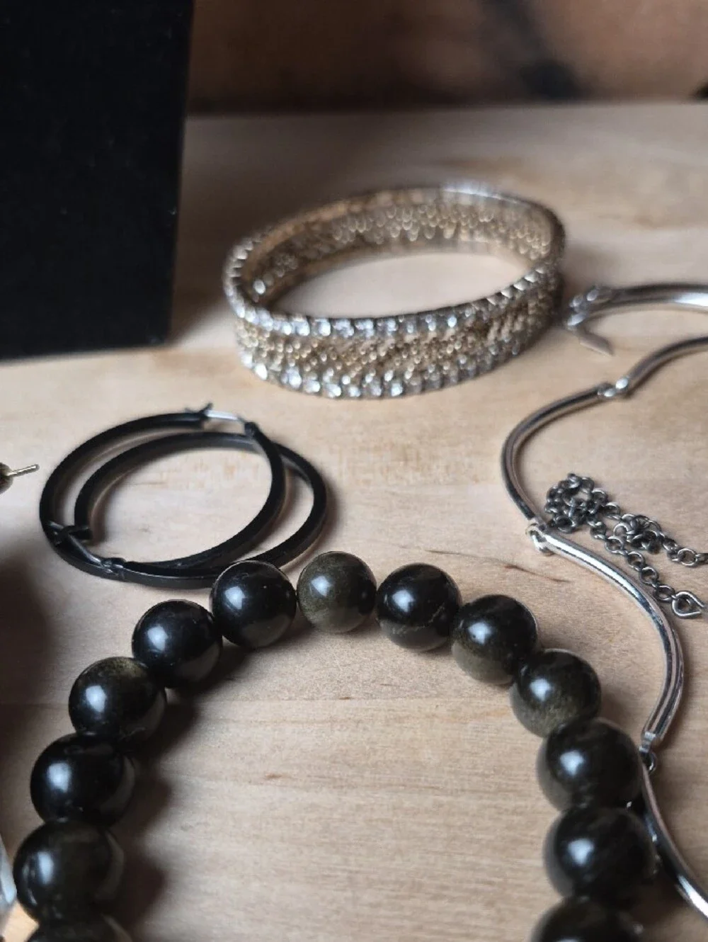 Sarah Coventry White Pearl Necklace with Mixed Silver and Black Accents
